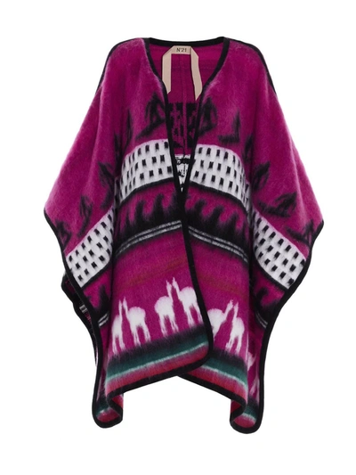 N°21 N° 21 Cape N &deg; 21 Cape In Alpaca And Wool With Jacquard Designs In Pink