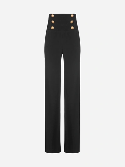 Balmain Buttoned High-waist Viscose Trousers In Noir