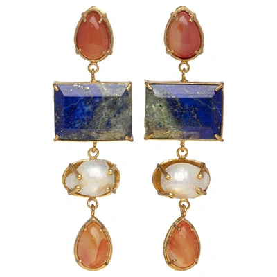 Christie Nicolaides Camellia Earrings Blue & Orange In Multi Color