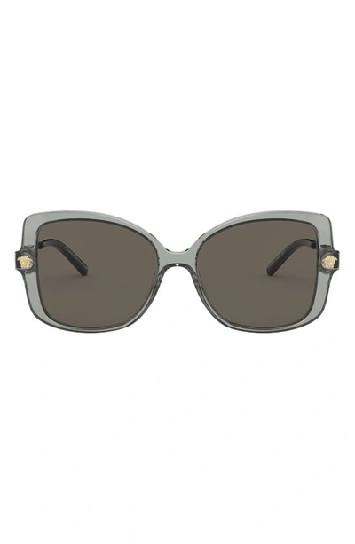 Versace 56mm Rectangular Sunglasses In Transparent Black/ Brown