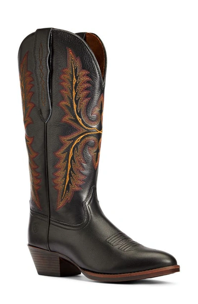 Ariat Heritage Elastic Western Boot In Black/ Deer Tan Leather