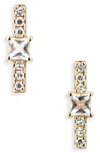 Ef Collection Princess Diamond Bar Stud Earrings In White Quartz/ Yellow Gold
