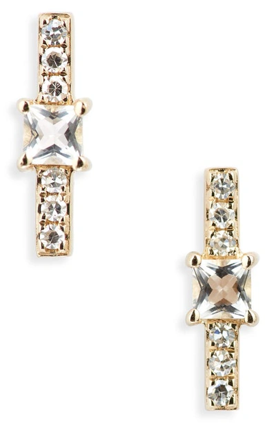 Ef Collection Princess Diamond Bar Stud Earrings In White Quartz/ Yellow Gold