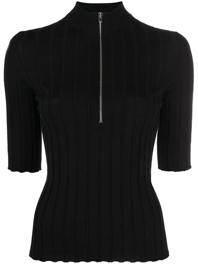 Mrz Ribbed Half-zip Knitted Top In Black