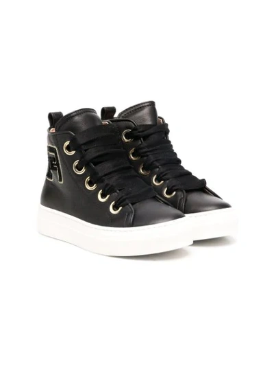 Elisabetta Franchi La Mia Bambina Kids' Varsity Logo Hi-top Sneakers In Black