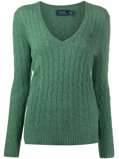 Polo Ralph Lauren Cable Knit V-neck Jumper In Green