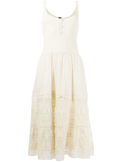 Polo Ralph Lauren Embroidered Cotton Midi Dress In Neutrals