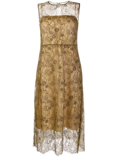 Vince Sleeveless Floral-lace Dress In Green