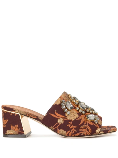 Tory Burch Martine Jacquard Block-heel Mules In Burgundy