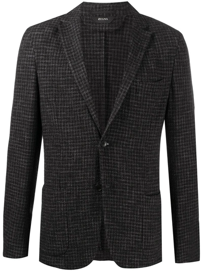 Z Zegna Checked Wool-blend Blazer In Black