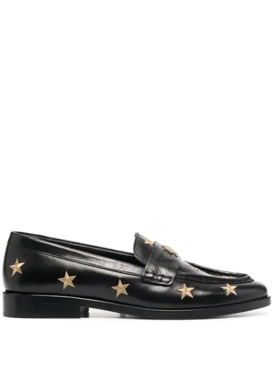 Tommy Hilfiger Leather Loafer With Embroidered Stars In Black