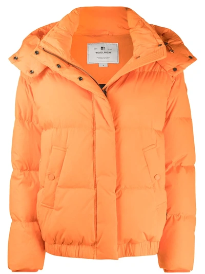 Woolrich Hooded Puffer Jacket In Orange