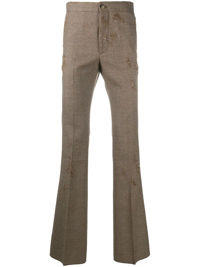 Marni Distressed-finish Wool Trousers In Brown