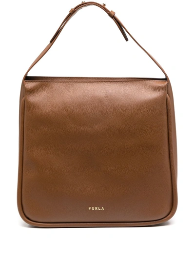 Furla Soft Logo Print Tote Bag In Brown