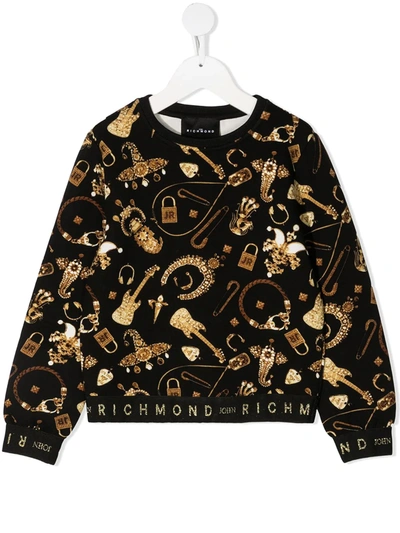 John Richmond Junior Kids' All-over Jewellery Print Sweatshirt In Black