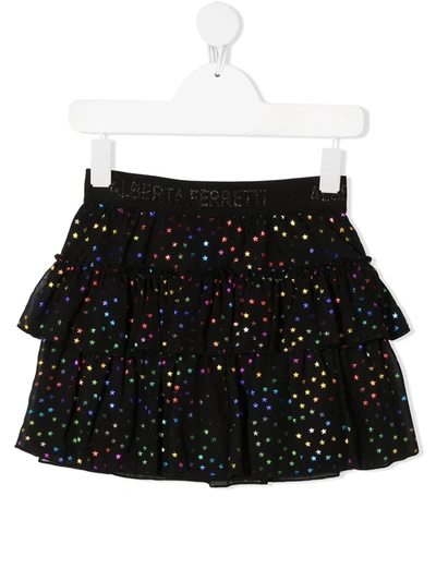 Alberta Ferretti Kids' Tiered Star-print Tulle Skirt In Nero