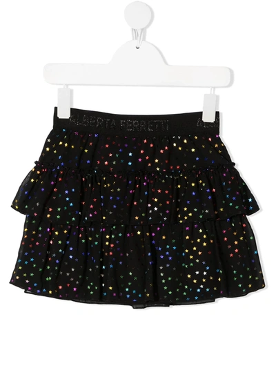 Alberta Ferretti Kids' Tiered Star-print Tulle Skirt In Black