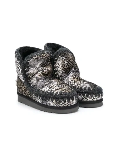 Mou Kids' Eskimo Snakeskin-print Boots In Grey