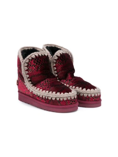 Mou Kids' Eskimo Snakeskin-print Boots In Red