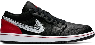 Pre-owned Jordan  1 Low Brushstroke Swoosh Black In Black/white-university Red