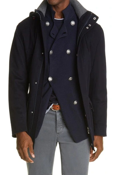 Brunello Cucinelli Cashmere Insulated Hooded Parka In Navy