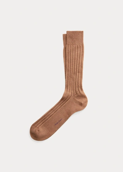 Polo Ralph Lauren Ribbed Cashmere-blend Dress Socks In Taupe Heather