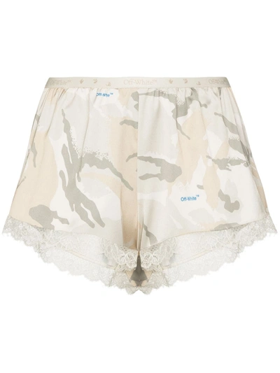 Off-white X Browns 50 Lace Trim Camouflage Print Shorts In Neutrals