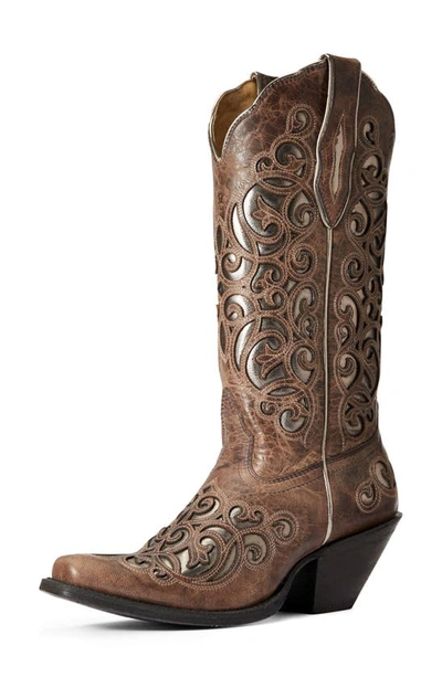Ariat Divine Western Boot In Cracked Taupe/ Gunmetal
