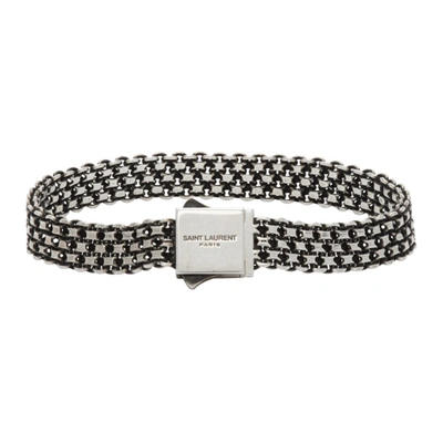 Saint Laurent Silver Metal Weave Bracelet In 8142 Silver