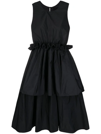 a line mini dress black Structured A-Line Mini Dress with Pockets | Mock Neck Cap Sleeve Dress Black  | Sculptural Hourglass Fit for Cocktail & Evening main image 0