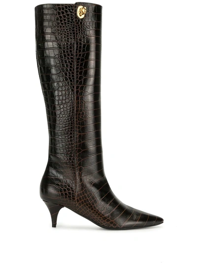 Tom Ford Crocodile Effect Low-heel Boots In Chocolate
