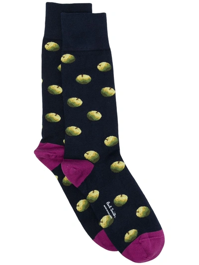 Paul Smith Intarsia Apple Socks In Blue
