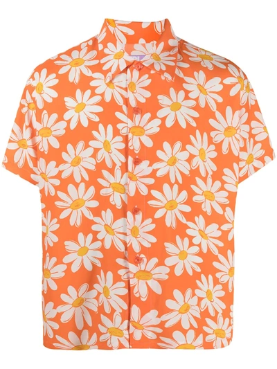 Erl Floral-print Relaxed-fit Rayon Shirt In Orange