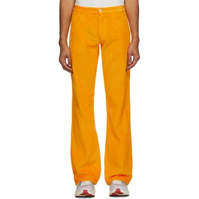 Erl Mid-rise Corduroy Flared Trousers In Orange