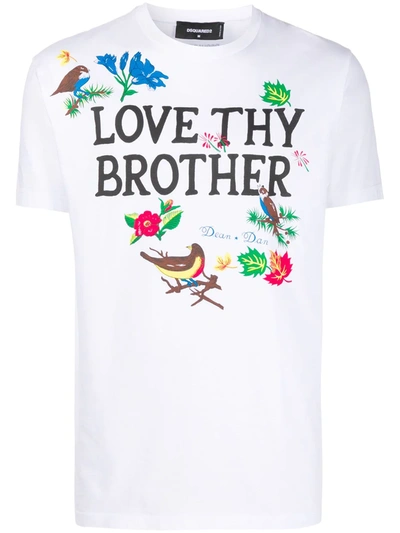 Dsquared2 Love Thy Brother T-shirt In White