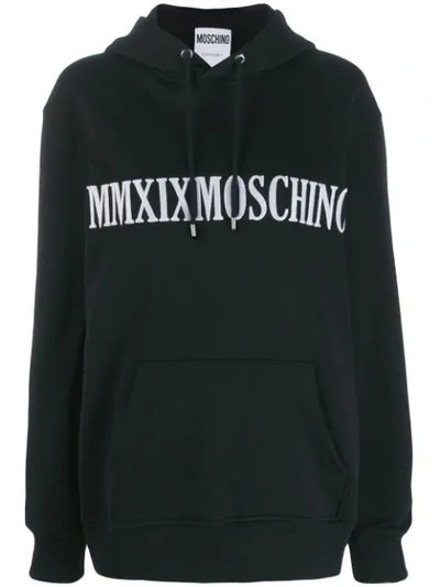 Moschino Logo Embroidered Hoodie In Black