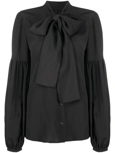 Luisa Cerano Puff-sleeve Pussybow Blouse In Black