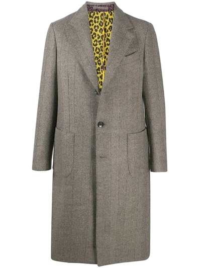 Etro Herringbone Overcoat In Grey