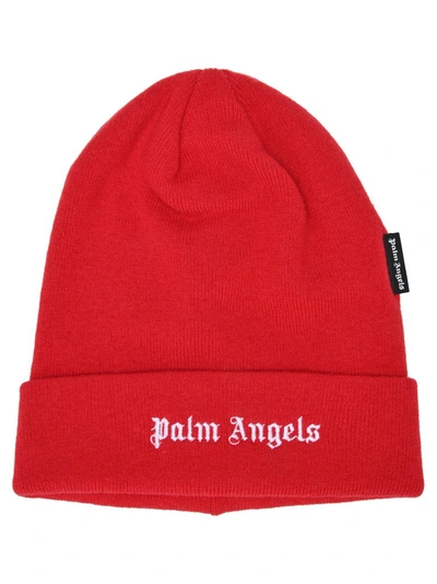 Palm Angels Logo Beanie In Red