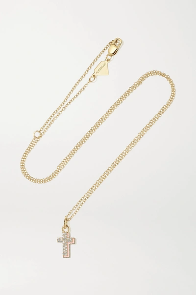 Alison Lou Cross 14-karat Gold, Diamond And Enamel Necklace