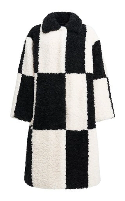 Stand Studio Nikki Checked Faux Shearling Coat In Black/white