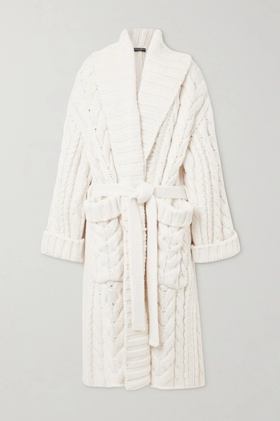 Dolce & Gabbana Oversized Belted Cable-knit Wool And Cashmere-blend Cardigan In White
