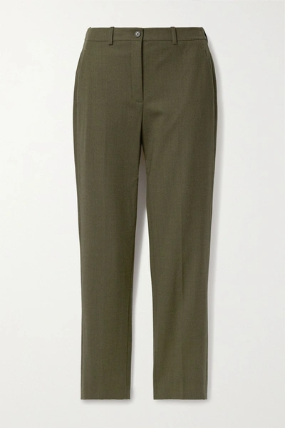 Michael Kors Samantha Cropped Wool-blend Twill Slim-leg Pants In Army Green