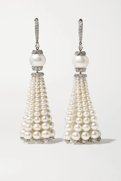 Amrapali 18-karat White Gold, Pearl And Diamond Earrings