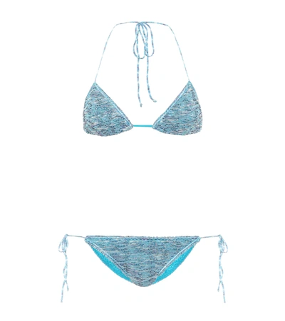 Missoni Mare Tasseled Crochet-knit Triangle Bikini In Blue