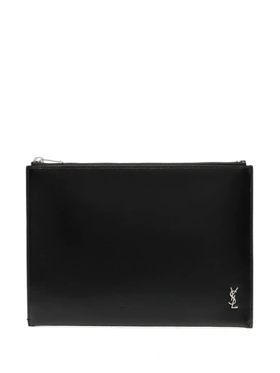 Saint Laurent Tiny Monogram Zip Tablet Holder In Black
