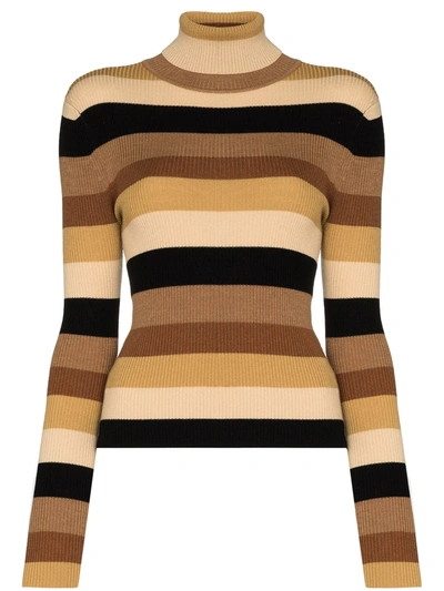 Staud Ken Striped Rib Knit Turtleneck Top In Multi