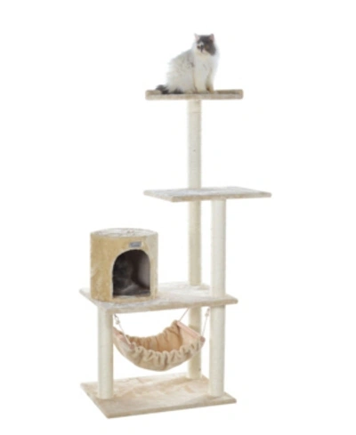 Gleepet 59-inch Real Wood Cat Tree With Hammock & Round Condo In Beige