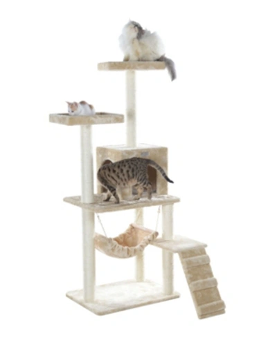 Gleepet 57-inch Real Wood Cat Tree With Perches, Ramp, Condo & Hammock In Beige