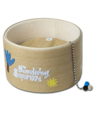 Touchcat 'claw-ver Nest' Rounded Scratching Cat Bed With Teaser Toy In Khaki